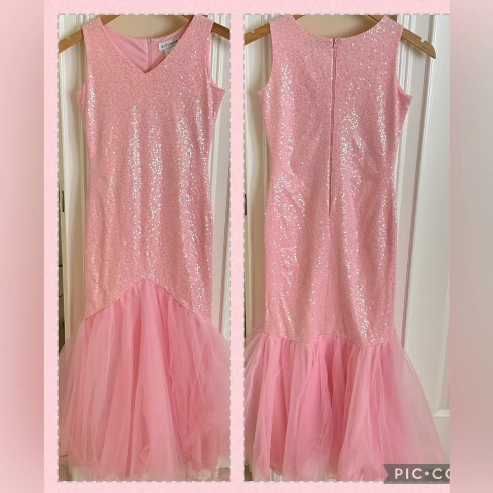 Wishcraft Chasing Fireflies Girls 8 Pink Sequin Long Glamour Dress Costume‎